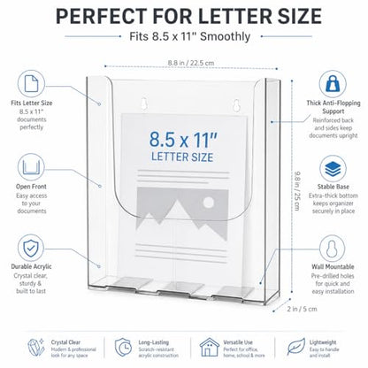 Cabilock 4 Pcs Acrylic Wall File Organizer Clear Vertical Paper Folder Holder Wall Mount Magazine Pocket Brochure Stand for Office Desk 9.8x8.8 In (4PCS) - color: 4PCS