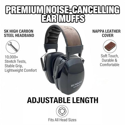 Black Comfortable And Durable Noise Cancelling Headphones For Men For Hunting Shooting Gun Range Mowing Adjustable