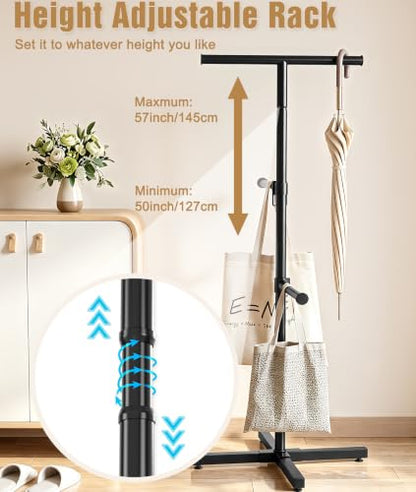 Shopping Bag Rack, 50–57" Adjustable Height Black Bag Rack Stand - color: Black