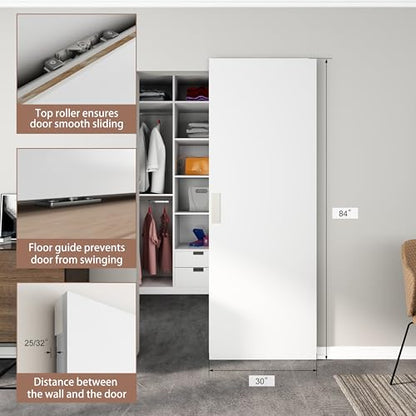 JUBEST 30"x84" Flush Concealed Barn Door with Soft Close Hardware Kit - size: 30"x84"