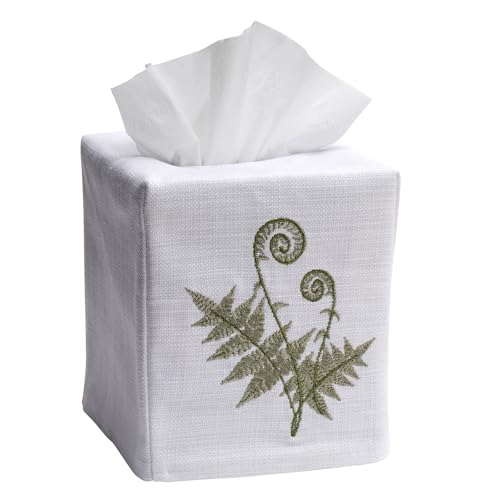 Jacaranda Living Square Tissue Box Cover, Linen/Cotton Fabric Tissue Holder, Decorative Cloth Tissue Cube Cover, Botanical Designs, Fiddlewood Fern (Olive) - color: Fiddlewood Fern (Olive)
