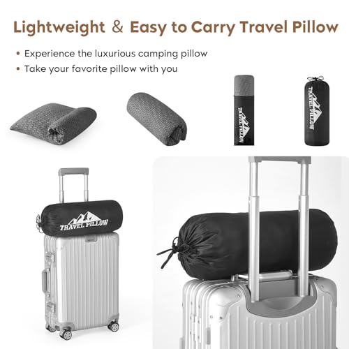 Camping Pillow Travel Pillow Small Shredded Memory Foam Pillow - Compressible Medium Firm, Breathable Cover, Ideal Backpacking Hiking, Airplane and Car - color: Grey, size: M-17.7 X 13.8 Inch