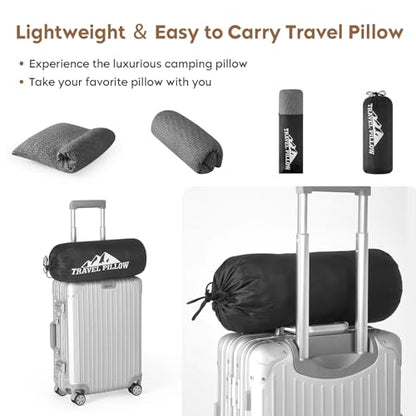 Camping Pillow Travel Pillow Small Shredded Memory Foam Pillow - Compressible Medium Firm, Breathable Cover, Ideal Backpacking Hiking, Airplane and Car - color: Grey, size: M-17.7 X 13.8 Inch