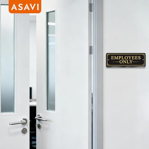 “EMPLOYEES ONLY” Acrylic Sign – Waterproof & Fade-Resistant Staff-Only Notice with Strong Adhesive + Pre-Drilled Holes (8.7"x3") | Office, Warehouse, Restricted Areas (Black gold) - color: Black gold