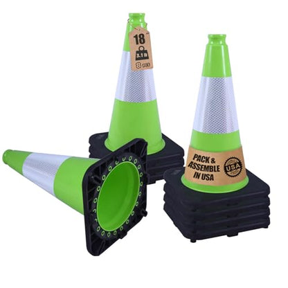 8-Pack 18" Green Cones - Reflective for Road/Construction - color: Green, size: 18inch