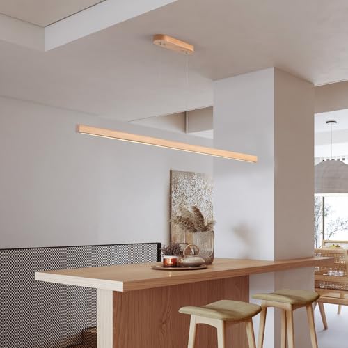 YISDESIGN 59" Wood Linear Pendant Light Fixtures Led Dining Room Chandelier Linear Kitchen Island Hanging Lights Dimmable Modern Pendant Light for Dining Room Kitchen Island Pool Table Lights Natural - color: Natural, size: 59in