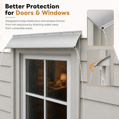 4" Extra-Wide Door Rain Drip Guard, 40" L Heavy Duty Aluminum Window Rain Diverter, Door Rain Deflector with Pre Drilled Holes and Expansion Screws (Silver, 2pcs) - color: Silver