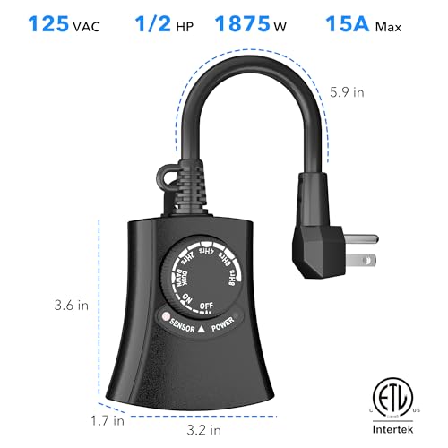 HBN Outdoor Light Timer, Dusk to Dawn Light Sensor Outlet,2 Grounded Outlet - size: 2 Outlets