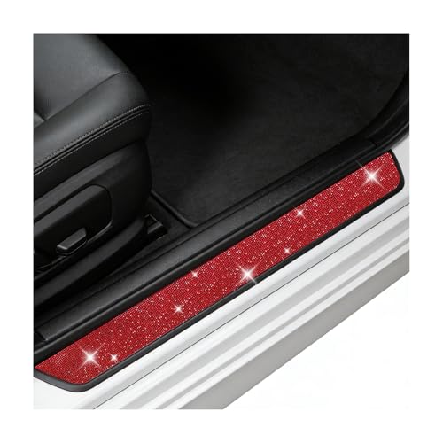 2 PCS Bling Car Door Sill Protector, Shiny Rhinestone Auto Door Entry Guard Bumper Anti-Scratch Strip, Crystal Threshold Sticker Cuttable Trunk Edge Protector (Red, 23.6 × 2.8 inches) - color: Red, size: 23.6 × 2.8 inches