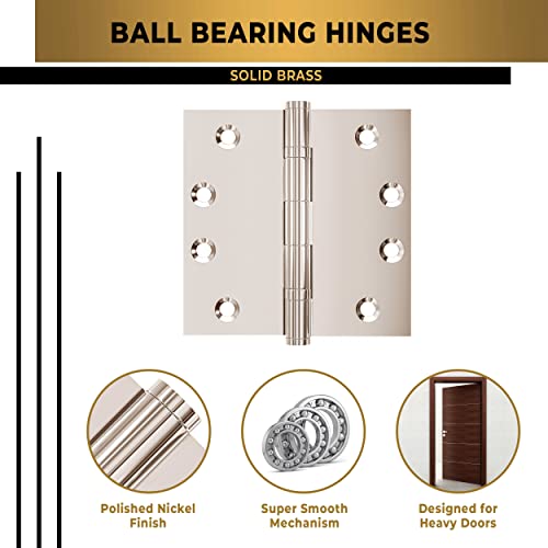 Solid Brass Door Hinge Heavy Duty Ball Bearing Shiny Silver 4x4 Inch - Set of 3 Hinges (Polished Nickel) - color: Polished Nickel