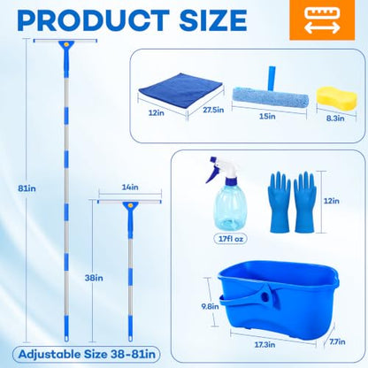 ALOTIKI 9Pcs Window Cleaning Kit with 3 Gal Cleaning Bucket & 81" Squeegee