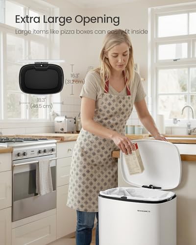 SONGMICS 20 Gallon (75 L) Trash Can, Stainless Steel, Step-On Pedal - color: White, size: 20 Gal.