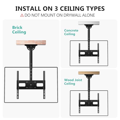 WALI Ceiling TV Mount for Most 26-65 inch LCD LED OLED 4K TVs, up to 99 lbs - color: Black (400x400mm), size: 2 feet