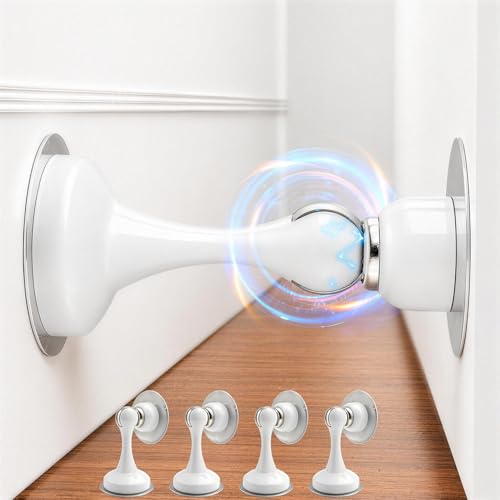 4 Pack Magnetic Door Stop No Drilling Door Stop with 3D Adhesive Tapes Keep Door Open Door Stainless Steel Screws for Stronger Mount (White) - color: White, size: 4 Pack