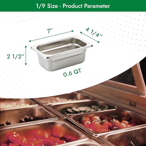 HECMAC 6 Pack Anti-Jam Hotel Pans, 1/9 Size 2-1/2 Inch Deep, Commercial Stainless Steel Chafing Steam Table Pan, Catering Storage Metal Food Pan, 23 Gauge - size: 1/9 Size, 2-1/2" Deep