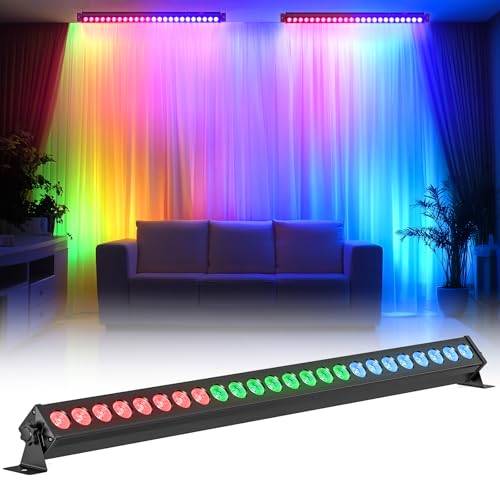 Led Stage Lights Bar,72W 24LEDs RGB Dj Strobe Party Lights Bar 3 in 1 Wall Washer Light Indoor with DMX Control AutoPlay Sound Activated Color Changing for Church Christmas Wedding Dance (1)