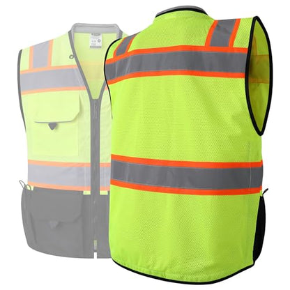 JKSafety Hi-Vis Unisex Surveyor Safety Vest Heavy Duty PPE Inner Pockets ANSI/ISEA Compliant - color: 188-yellowblack, size: Small