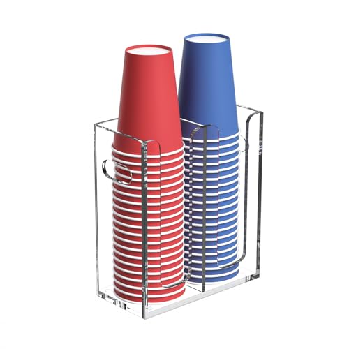 Disposable Coffee Cup Dispenser with Handles, Countertop or Wall Mount Hot/Cold Drink Cup and Lid Holder - Bathroom/Kitchen/Office Acrylic Cup Lid Storage Organizer (2 Compartments, Clear) - color: Clear, size: 2 Compartments