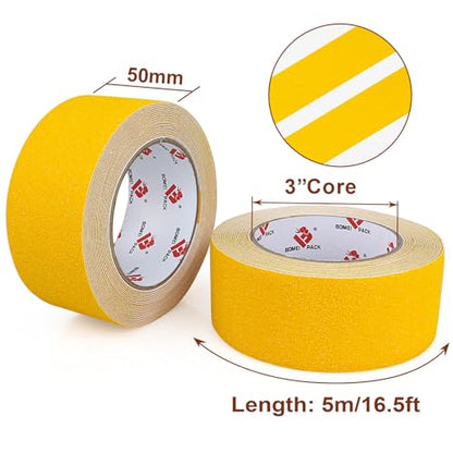 BOMEI PACK Anti Slip Traction Tape,2 Inch x 16.5 Ft,Heavy Duty Non Slip Tape,Grip Tape for Stairs, Tread Step, Indoor & Outdoor Use,Waterproof Stairs Non Skid Treads (Yellow) - color: Yellow