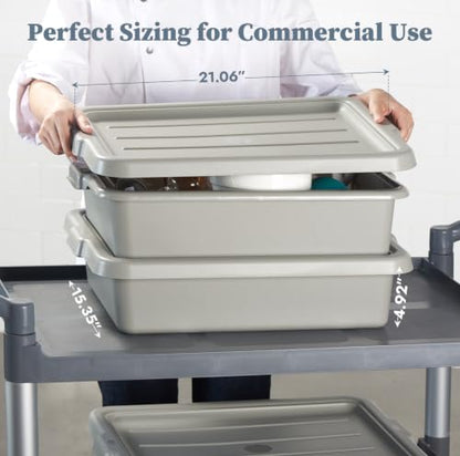 CURTA Bus Tub with Lids 3 Pack, 21"x15"x5" Gray NSF Dish Box - size: 21.06" x 15.35" x 4.92" - With Lid