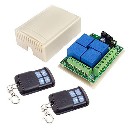 QIACHIP Universal 12V 4CH Wireless Relay Remote Module Switch RF 433Mhz with Remote Control Key Fob 2 Transmitters 1 Receiver for Light Garage Door Electric Gate,Momentary Toggle Latched(KR1204) - color: KR1204+2KT06（DC 12V 4-CH）