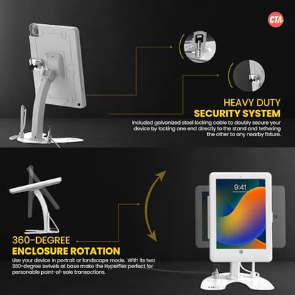 Dual Locking Stand – CTA Security Kiosk with Locking Case, Cable, Stylus, Tether, and 360-Degree Rotating Base for iPad Pro 10.5”, iPad Air 3, and Headphone Jack. (PAD-ASKTW) - White - color: White, size: iPad Air 3 Gen/ iPad Pro 10.5", style: Dual Securi