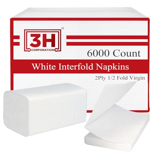 Interfold White Paper Napkins Disposable, 2-Ply 6000 Napkins Bulk (24Pack, 250/Pack), 6.3"×7.6" Unfolded, 6.3"x3.8" V-Folded for Cafes, Catering & Office Everyday Refill - size: 6000 Ct Interfold