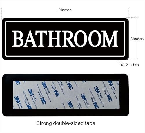 Bathroom Sign – Restroom Sign, Premium Durable Acrylic Material, Super Strong Self-Adhesive, Quick Installation, Suitable For Your Home And Business (9x3 Inches, Black/White) - color: Black/White - Bathroom