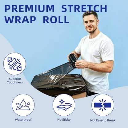 6 Pack Shrink Wrap Roll, 18 inch Wide Total 3546ft Industrial Stretch Film - color: Black