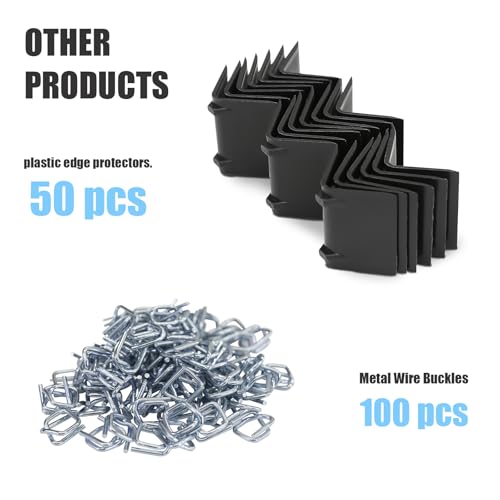 Heavy Duty Banding Strapping kit Contain 3/4"x 330' Composite Cord Packaging Straps & 100 Metal Wire Buckles 50 Plastic Edge Protectors Tensioner with Cutter Tool Glove - size: Composite Cord kit