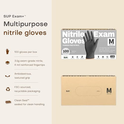 Nitrile+ SUP Exam Plus Gloves, Powder-Free Disposable, Black 100 Count - color: Medium (Iron Grey)
