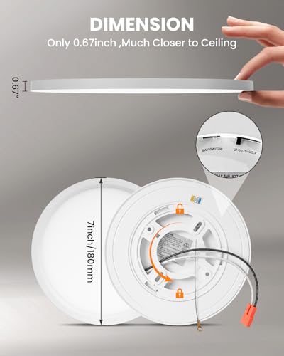 7 Inch Flush Mount LED Ceiling Light - Dimmable Ultra Slim 0.67in Round Flat Ceiling Lamps, 2700K/3000K/4000K/5000K/6000K Selectable LED Lights for Bathroom, Basement, 7 Inch 4Pack White - color: White-4 Pack, size: 7 Inch