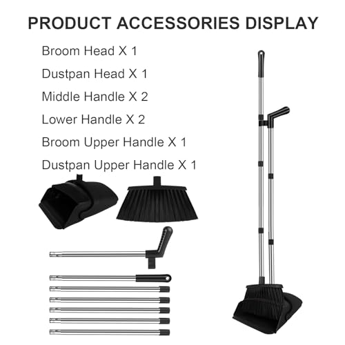 Black Broom and Dustpan Combo Set, 51" Long Handle Broom - color: Black, size: Normal