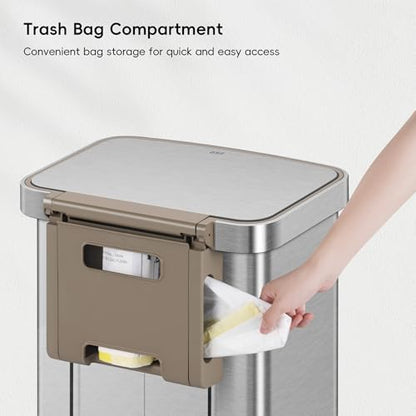 EKO Hudson Matte Stainless 75 Liter/20 Gallon Step Trash Can with Rear Trash Bag Storage Compartment - color: Matte Stainless, size: 75L