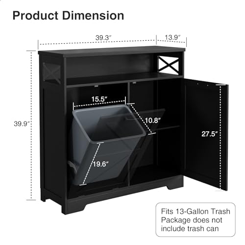 Befrases Tilt Out Trash Can Cabinet for 13 * 1 Gallon Trash Can, Farmhouse Kitchen Island Cabinet with Adjustable Shelf for Hidden Laundry Basket, Dog Proof Garbage Can for Dining Living Room, Black - color: Black, size: 1 x13 Gallons