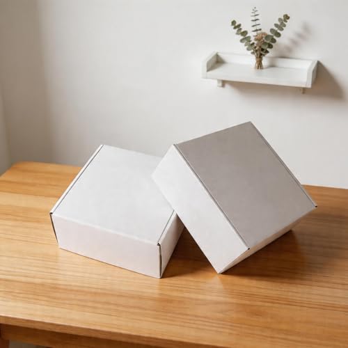 Fishat 9" x 9" x 4" White Corrugated Cardboard Shipping Boxes Set of 25 - size: 9" x 9" x 4"