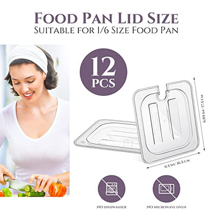 12 Pcs 1/6 Size Food Pan Lids with Handle Polycarbonate Clear Food Pan Lids