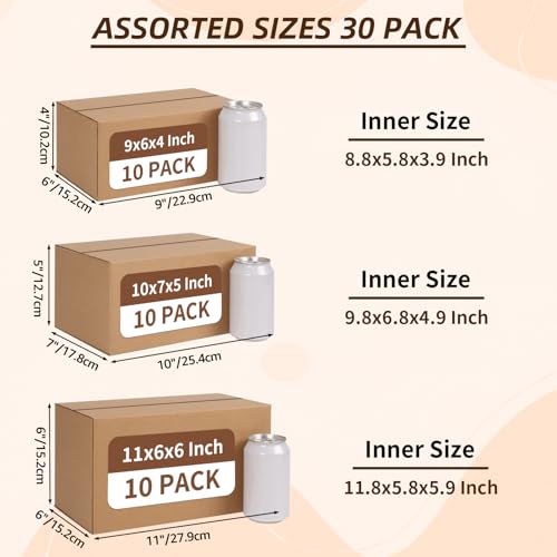 ZBEIVAN Shipping Boxes Mailers Assorted Sizes 11x6x6, 10x7x5, 9x6x4 inches Corrugated Cardboard Small Packing Kraft Moving Mailing Box, Pack of 30 - size: 11X6X6&10X7X5&9X6X4 inch