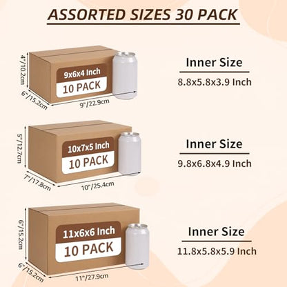 ZBEIVAN Shipping Boxes Mailers Assorted Sizes 11x6x6, 10x7x5, 9x6x4 inches Corrugated Cardboard Small Packing Kraft Moving Mailing Box, Pack of 30 - size: 11X6X6&10X7X5&9X6X4 inch