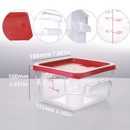 2 Pack RED Square Food Storage Container With Lid,Commercial Storage Box With Scale & Handle,Cake Making,Dough Marinating Meat,Kitchen Supplies (2 Quart) - size: 2 Quart-RED LID & MEASURING LINE