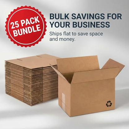 Shipping Boxes 15"L x 10"W x 5"H (25-Pack) | Flat Corrugated Cardboard Single-Wall Medium Kraft Boxes for Moving, Packing and Storage - size: 15x10x5