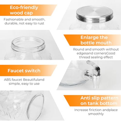 1 Pack 2 Gallon Glass Drink Dispensers with Stand, Ice Core, Spigot - size: 2 Gallon with Aluminum lid