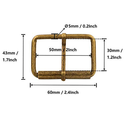 BIKICOCO Roller Buckle, 2 Inches Heel Rolling Bar Buckles for Bags Leather Webbing Straps - color: Bronze X 10 Pcs