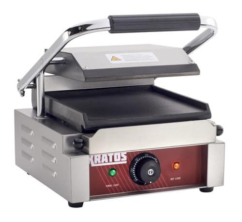 Kratos Commercial Electric Panini Sandwich Grill with Smooth Plates, 9" x 9" Cooking Surface, Commercial Countertop Panini Press, 120V, 1750W (29Y-018) - size: Small w/ Smooth Plates