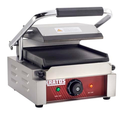 Kratos Commercial Electric Panini Sandwich Grill with Smooth Plates, 9" x 9" Cooking Surface, Commercial Countertop Panini Press, 120V, 1750W (29Y-018) - size: Small w/ Smooth Plates