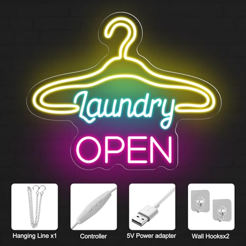 Laundry Neon Sign Laundromat Led Light Lightlaunderette Wall Art - color: Laundry Open