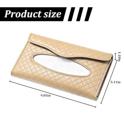Car Visor Tissue Holder, Clip-on, Large Opening, PU Leather, Khaki - color: Khaki