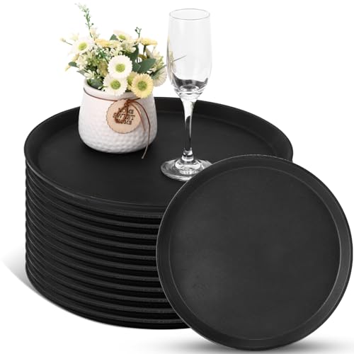 12 Pcs Black Restaurant Serving Trays Bulk, Round Tray, 14 Inch - size: 14 Inch