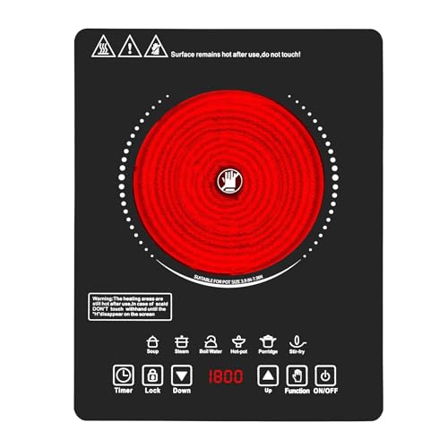 Single Burner Electric Cooktop,110V 1800W Electric Stove Top with LED Touch Control,9 Power Levels, 3 hTimer, Safety Lock,single burner cooktop Overheat protection - size: single burner electric cooktop