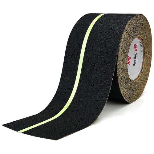 S&X Anti Slip Tape 4in x 60ft Grip Tape for Stairs Ramps, Glow-in-the-Dark - color: Black/Glow-in-the-Dark, size: 4" X 60'